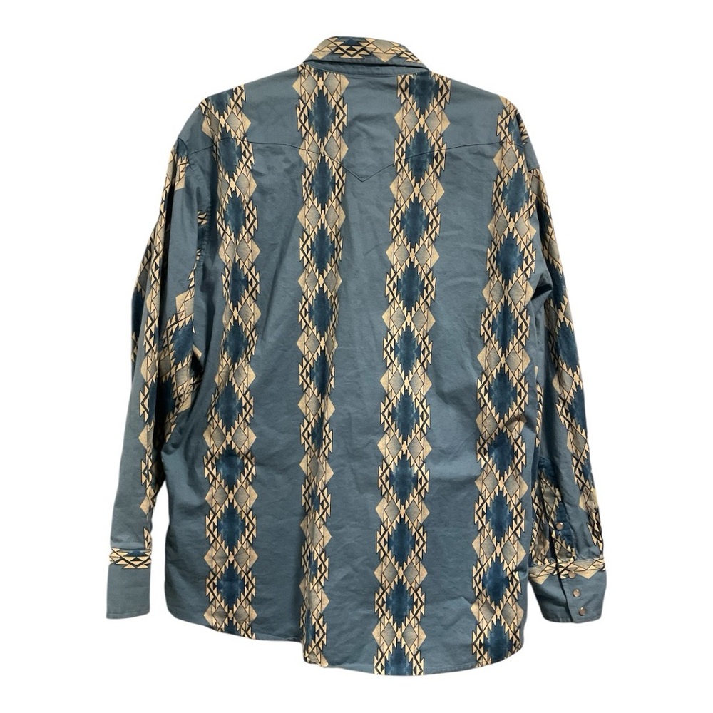 Panhandle Slim Mens Sz XL Aztec Print Pearl Snap Western Cowboy Blue Shirt - Picture 2 of 8